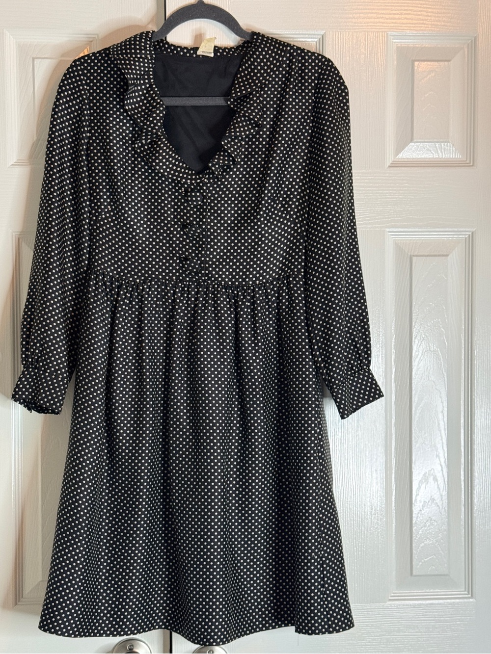 Vintage J.Crew Silk Polka Dot Dress Ruffle Long Sleeve Empire Waist Size 4
